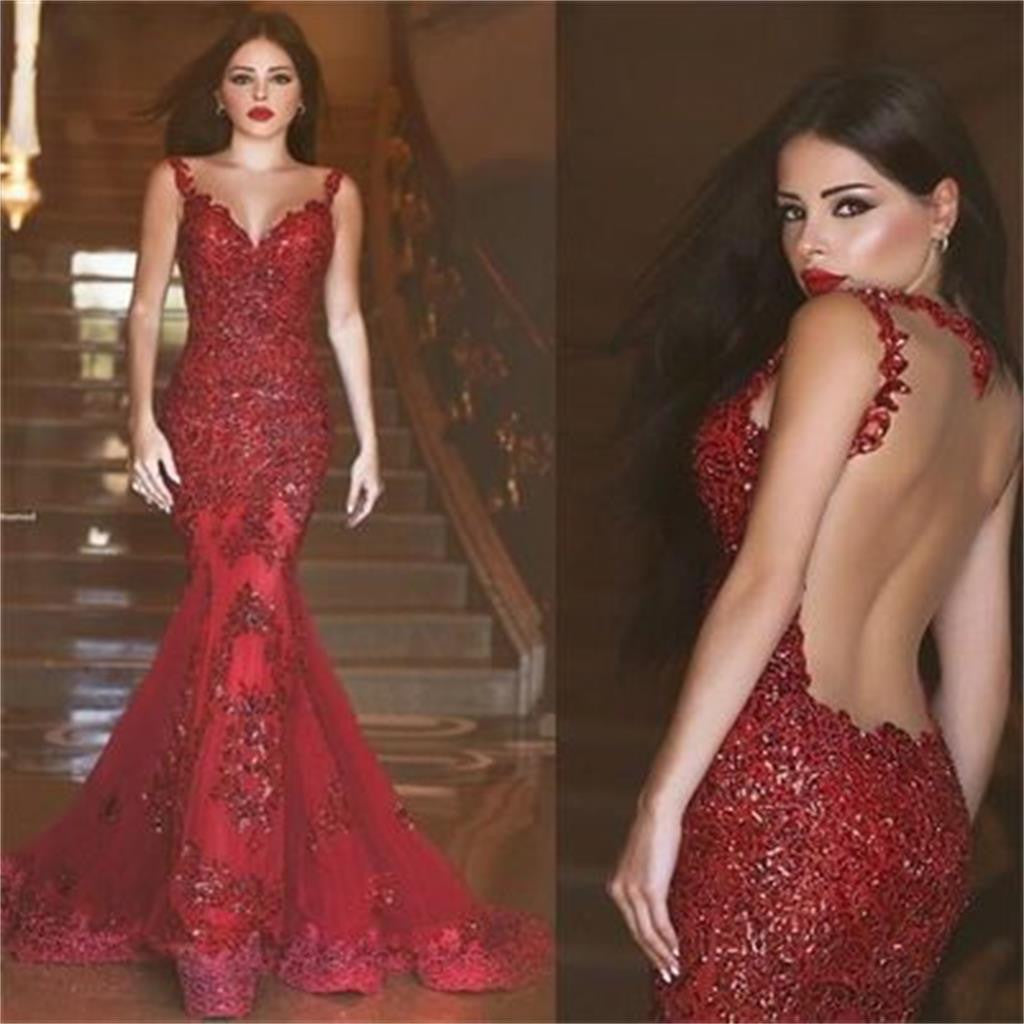 Red Mermaid Backless Sexy Party Elegant ...